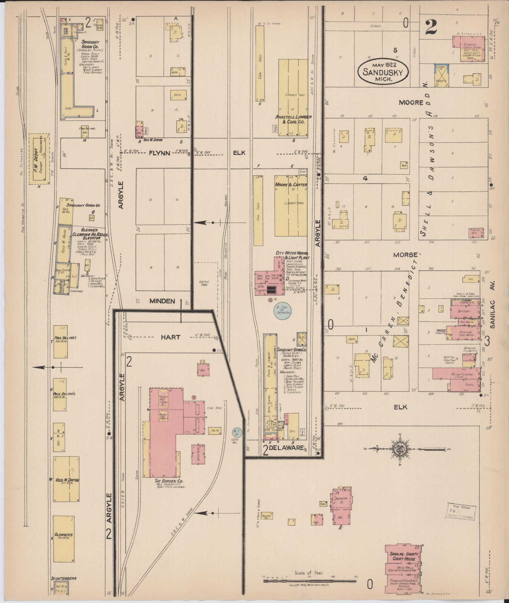 Sanborn Fire Insurance Map from Sandusky, Sanilac County, Michigan (1922), Sheet #0002 - Complete Map Set gallery image, historic Sanborn map, vintage wall art, Michigan Michigan