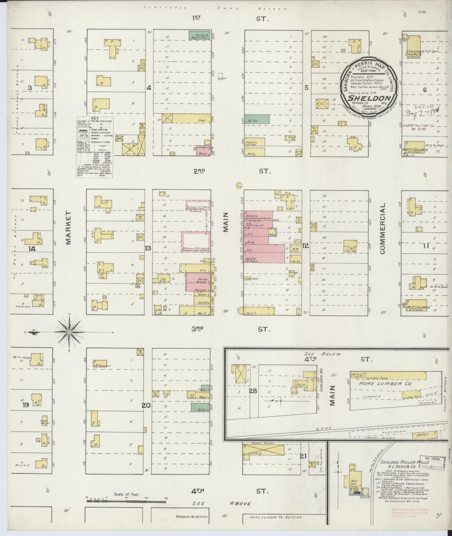 Sanborn Fire Insurance Map from Sheldon, Vernon County, Missouri (1894), Sheet #0001 - Historic Sanborn Fire Insurance Map Print, vintage old map wall art, antique decor, genealogy gift, Missouri Missouri map
