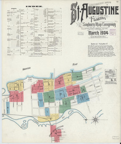 Sanborn Fire Insurance Map from Saint Augustine, Saint John's County, Florida (1904), Sheet #0001 - Historic Sanborn Fire Insurance Map Print, vintage old map wall art, antique decor, genealogy gift, Florida Florida map