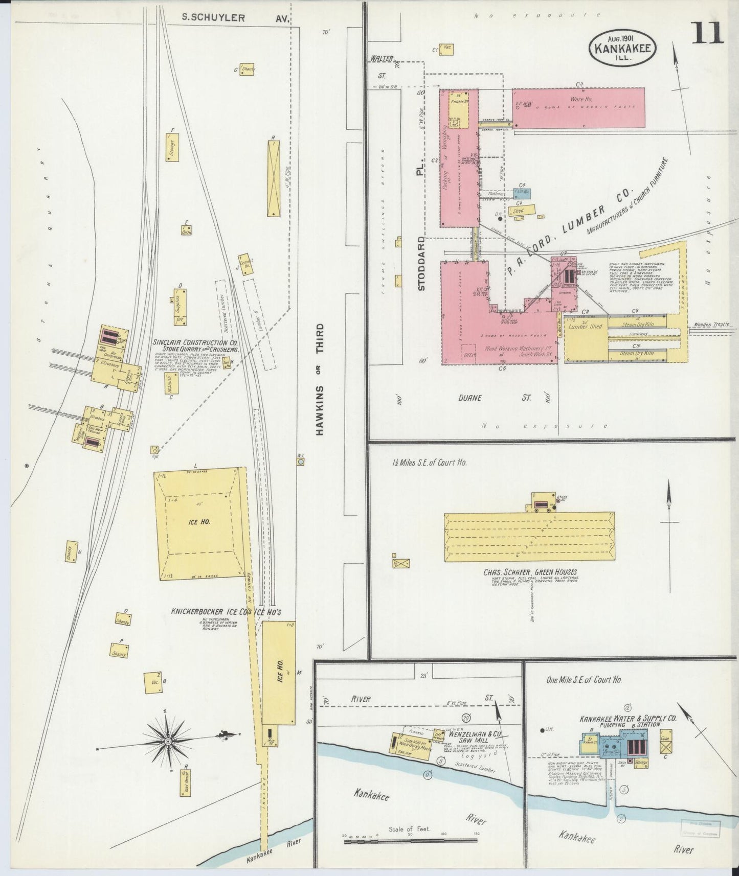 Sanborn Fire Insurance Map from Kankakee, Kankakee County, Illinois (1901), Sheet #0011 - Historic Sanborn Fire Insurance Map Print, vintage old map wall art, antique decor, genealogy gift, Illinois Illinois map