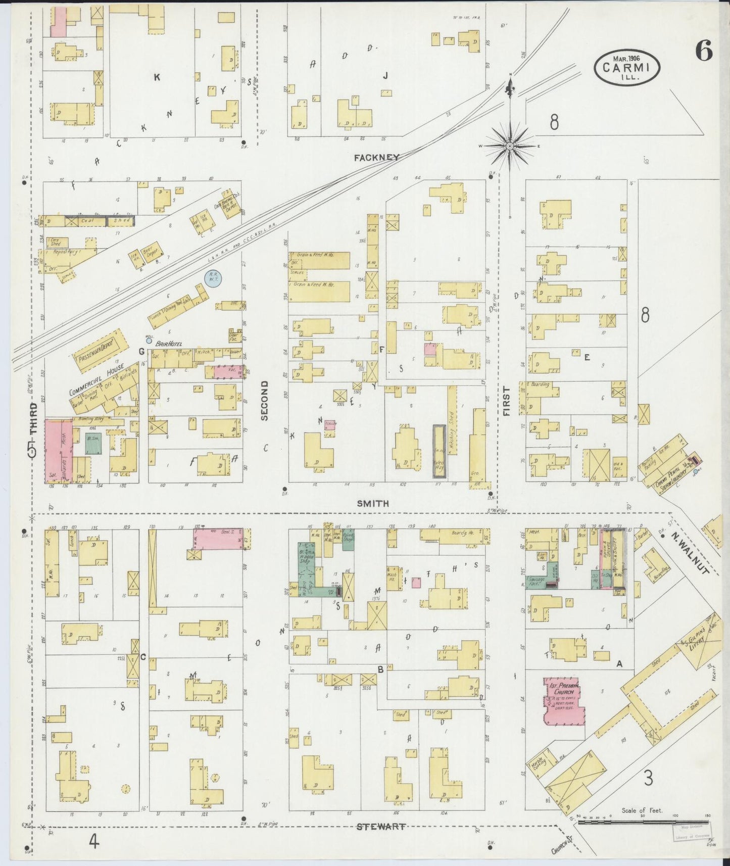 Sanborn Fire Insurance Map from Carmi, White County, Illinois (1906), Sheet #0006 - Complete Map Set gallery image, historic Sanborn map, vintage wall art, Illinois Illinois