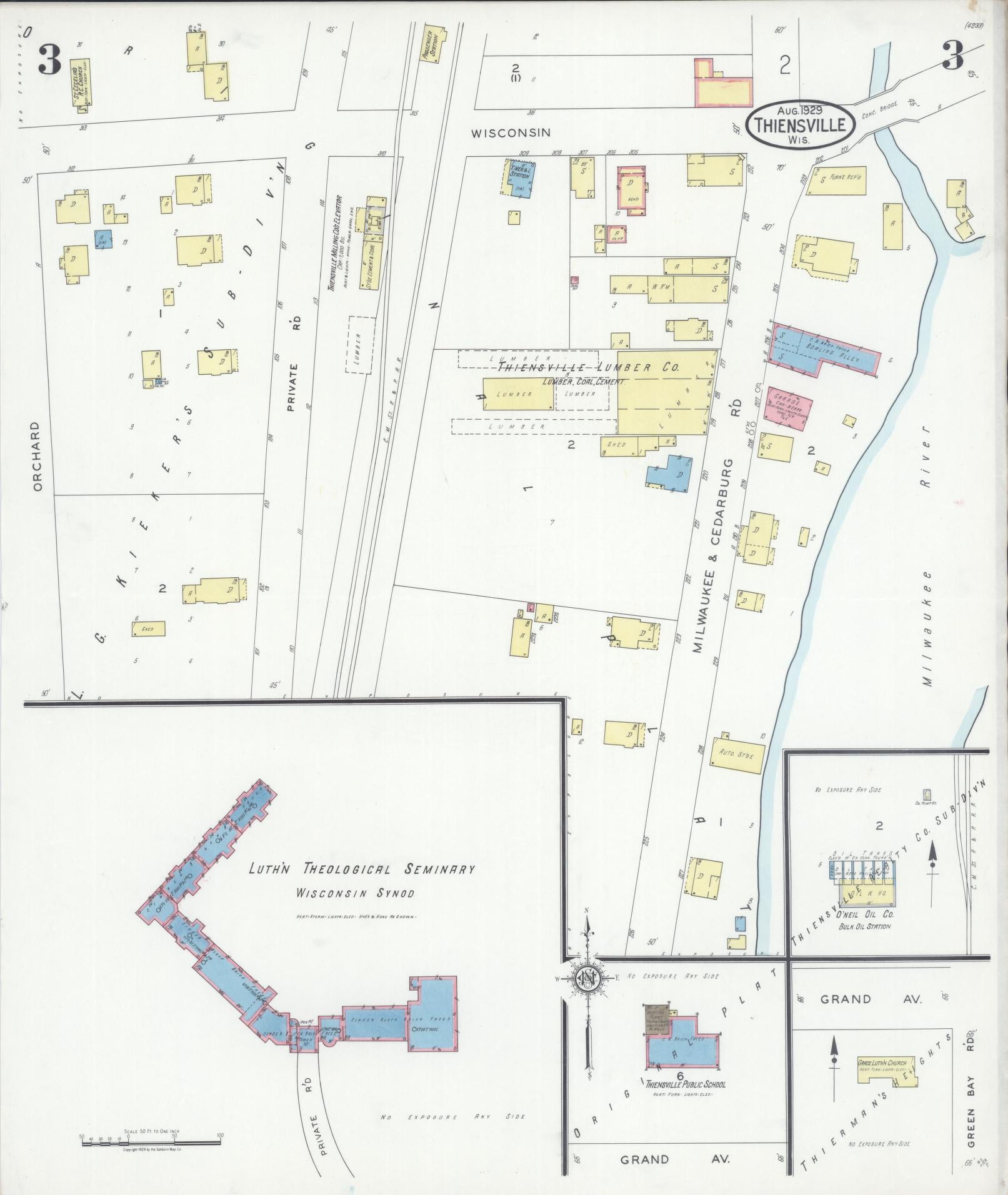 Sanborn Fire Insurance Map from Thiensville, Ozaukee County, Wisconsin (1929), Sheet #0003 - Historic Sanborn Fire Insurance Map Print, vintage old map wall art, antique decor, genealogy gift, Wisconsin Wisconsin map