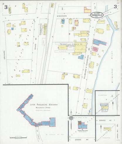 Sanborn Fire Insurance Map from Thiensville, Ozaukee County, Wisconsin (1929), Sheet #0003 - Historic Sanborn Fire Insurance Map Print, vintage old map wall art, antique decor, genealogy gift, Wisconsin Wisconsin map