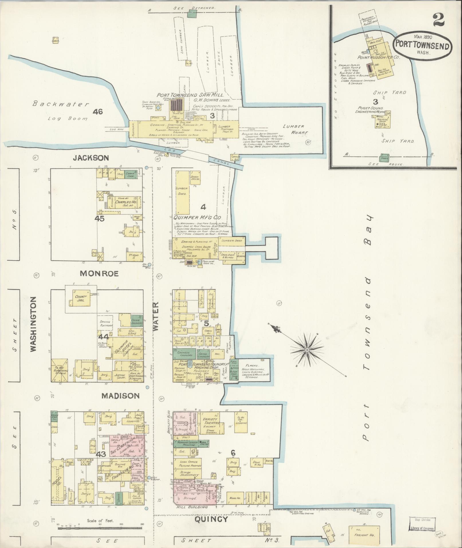 Sanborn Fire Insurance Map from Port Townsend, Jefferson County, Washington (1890), Sheet #0002 - Complete Map Set gallery image, historic Sanborn map, vintage wall art, Washington Washington