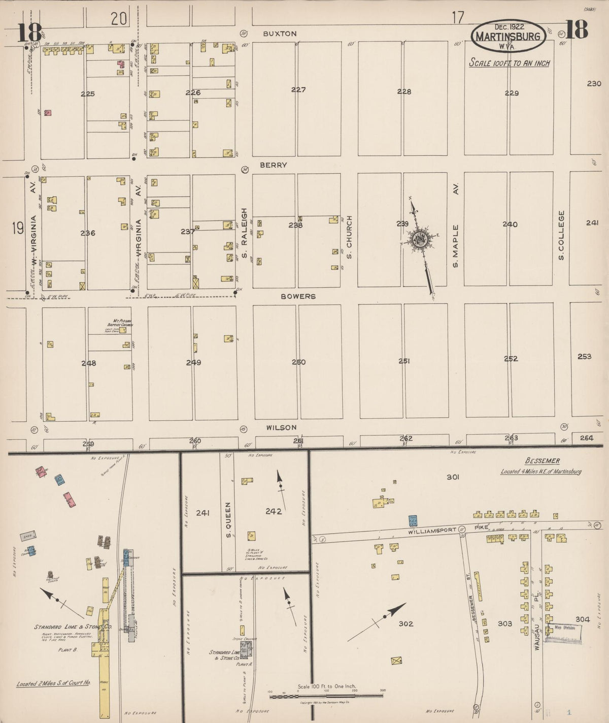 Sanborn Fire Insurance Map from Martinsburg, Berkeley County, West Virginia (1922), Sheet #0018 - Historic Sanborn Fire Insurance Map Print, vintage old map wall art, antique decor, genealogy gift, West Virginia West Virginia map