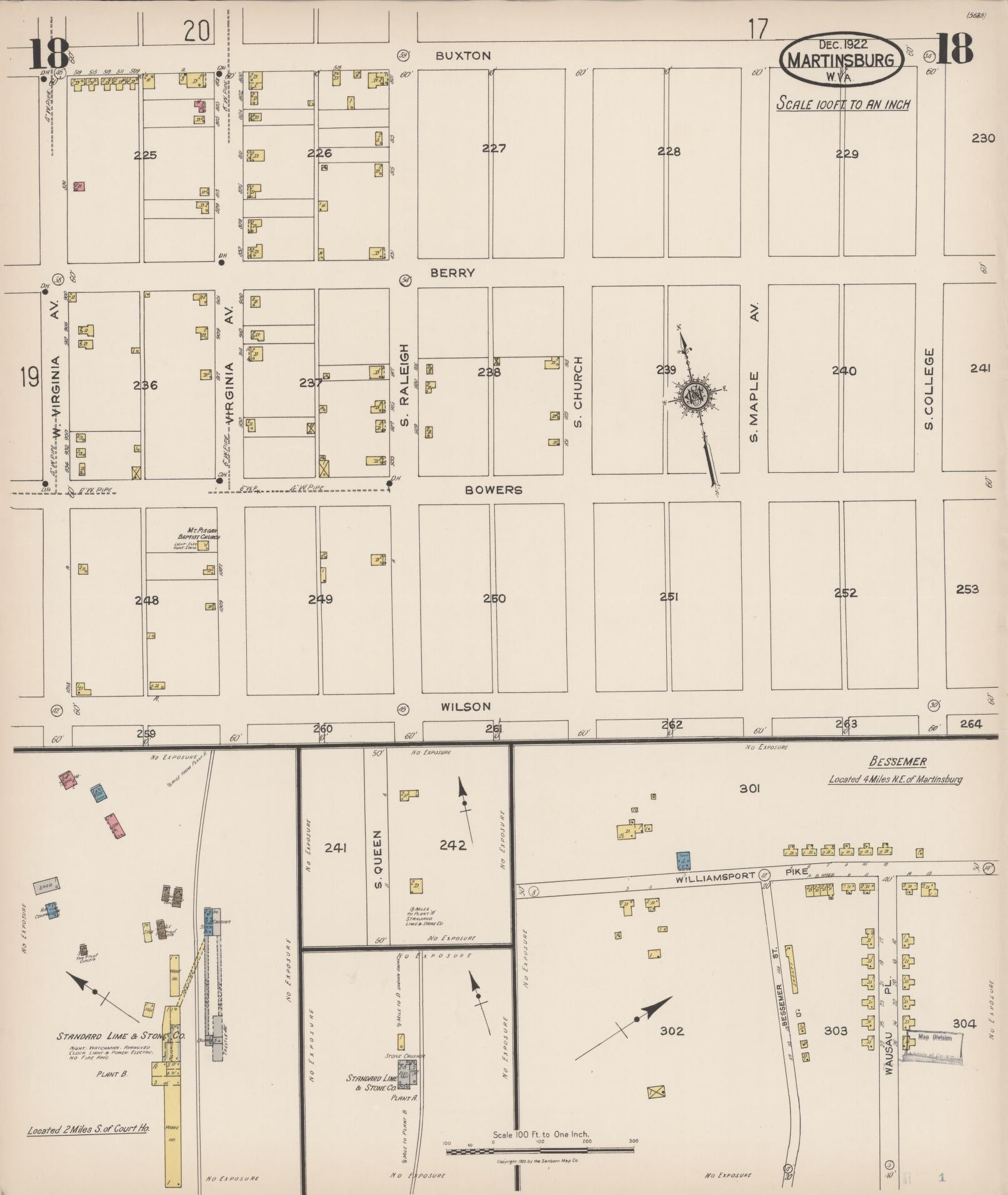 Sanborn Fire Insurance Map from Martinsburg, Berkeley County, West Virginia (1922), Sheet #0018 - Historic Sanborn Fire Insurance Map Print, vintage old map wall art, antique decor, genealogy gift, West Virginia West Virginia map