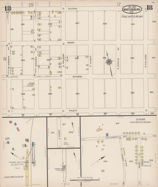 Sanborn Fire Insurance Map from Martinsburg, Berkeley County, West Virginia (1922), Sheet #0018 - Historic Sanborn Fire Insurance Map Print, vintage old map wall art, antique decor, genealogy gift, West Virginia West Virginia map
