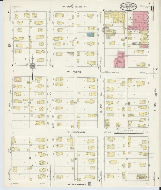 Sanborn Fire Insurance Map from Jamestown, Stutsman County, North Dakota (1913), Sheet #0008 - Historic Sanborn Fire Insurance Map Print, vintage old map wall art, antique decor, genealogy gift, North Dakota North Dakota map