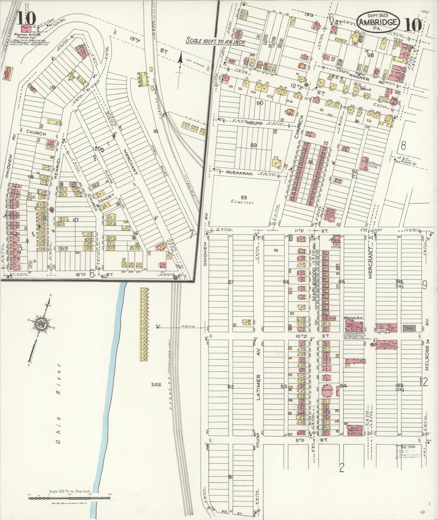 Sanborn Fire Insurance Map from Ambridge, Beaver County, Pennsylvania (1923), Sheet #0010 - Historic Sanborn Fire Insurance Map Print, vintage old map wall art, antique decor, genealogy gift, Pennsylvania Pennsylvania map