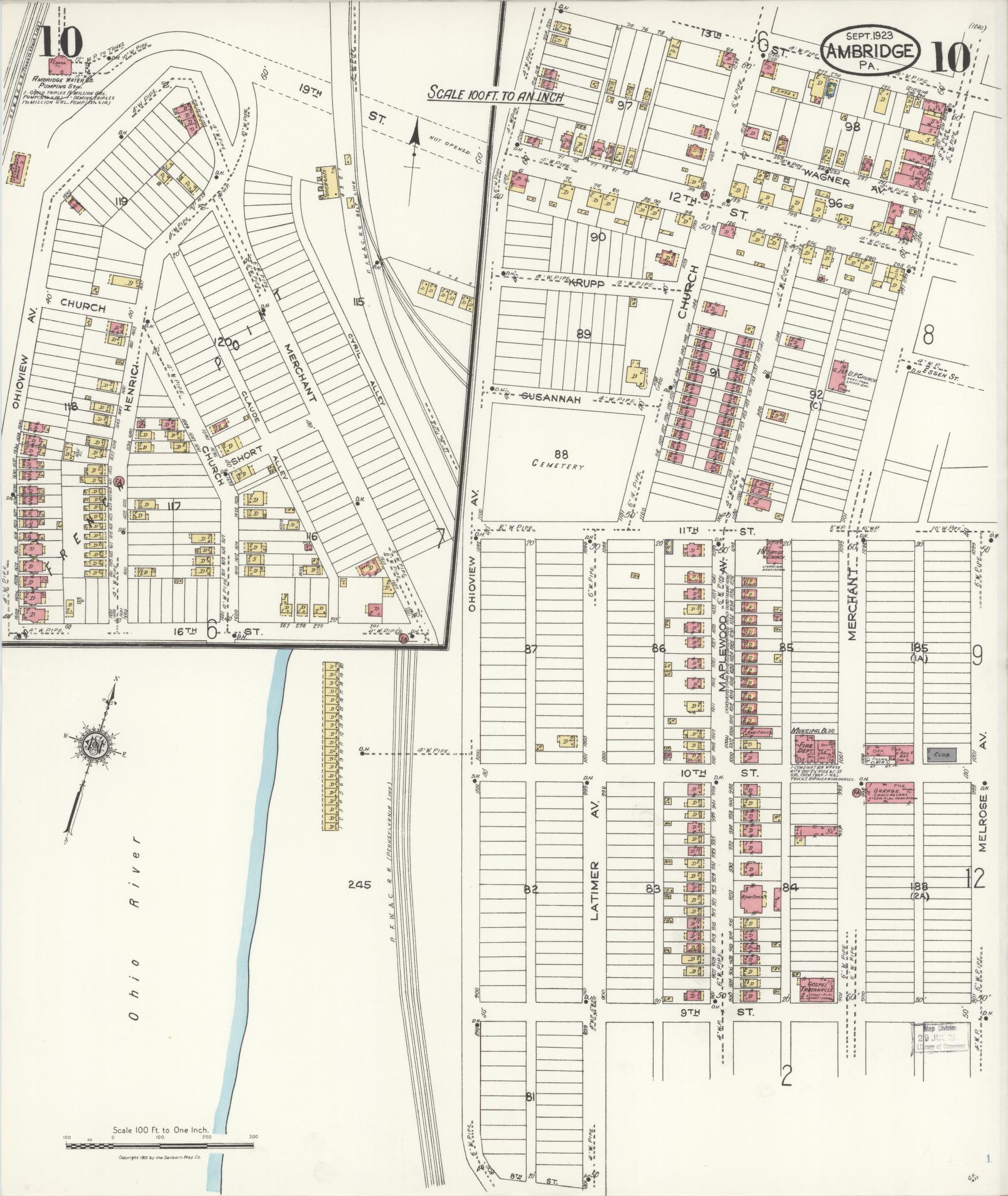 Sanborn Fire Insurance Map from Ambridge, Beaver County, Pennsylvania (1923), Sheet #0010 - Historic Sanborn Fire Insurance Map Print, vintage old map wall art, antique decor, genealogy gift, Pennsylvania Pennsylvania map