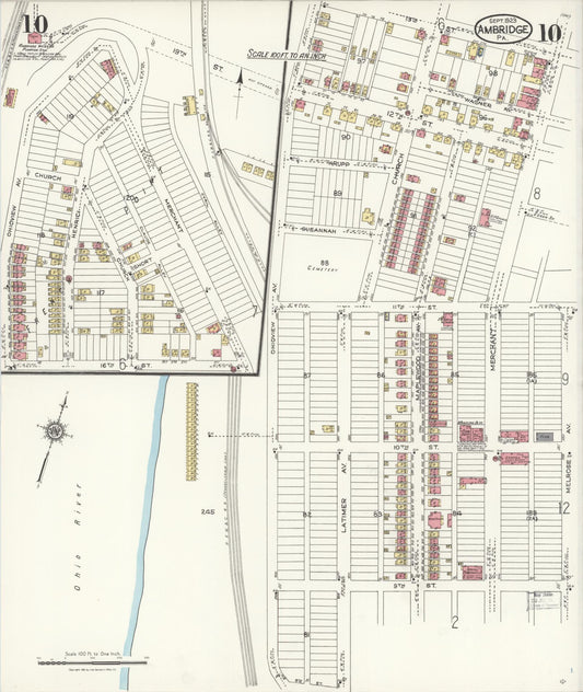 Sanborn Fire Insurance Map from Ambridge, Beaver County, Pennsylvania (1923), Sheet #0010 - Historic Sanborn Fire Insurance Map Print, vintage old map wall art, antique decor, genealogy gift, Pennsylvania Pennsylvania map