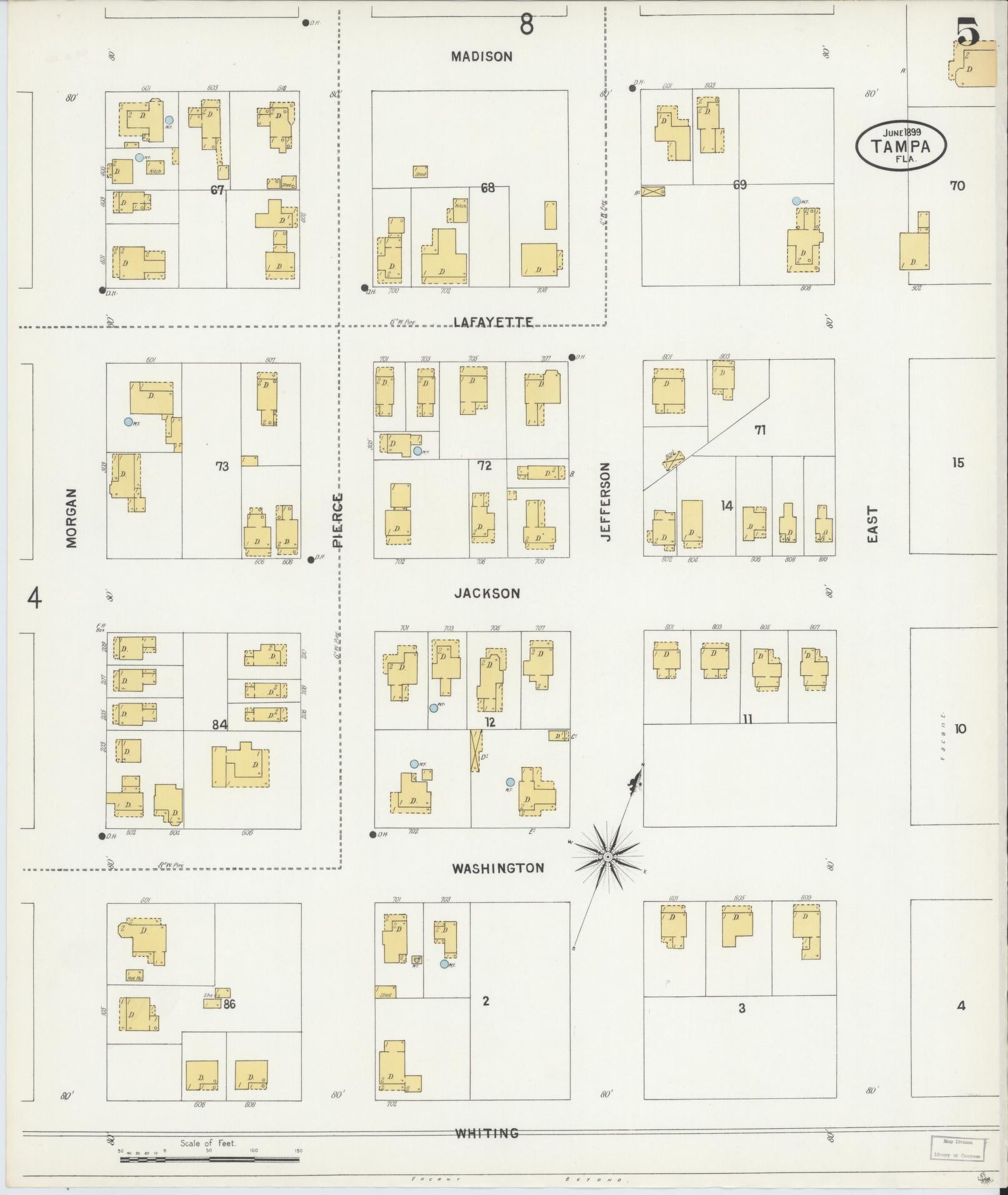 Sanborn Fire Insurance Map from Tampa, Hillsborough County, Florida (1899), Sheet #0005 - Historic Sanborn Fire Insurance Map Print, vintage old map wall art, antique decor, genealogy gift, Florida Florida map