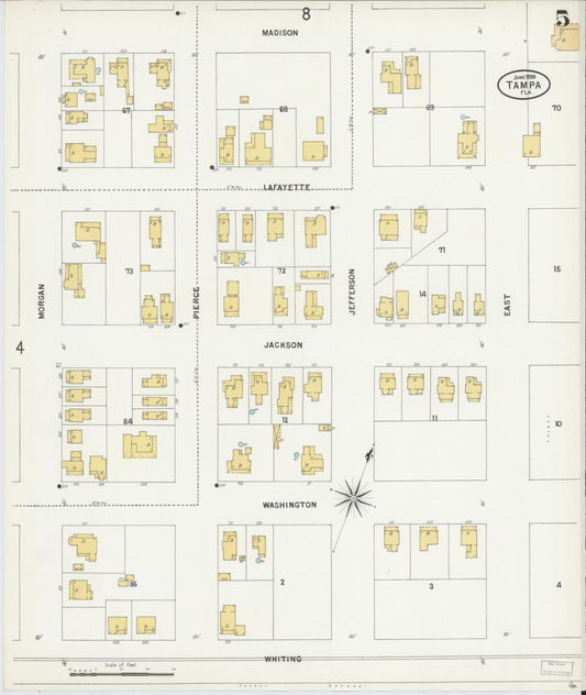Sanborn Fire Insurance Map from Tampa, Hillsborough County, Florida (1899), Sheet #0005 - Historic Sanborn Fire Insurance Map Print, vintage old map wall art, antique decor, genealogy gift, Florida Florida map