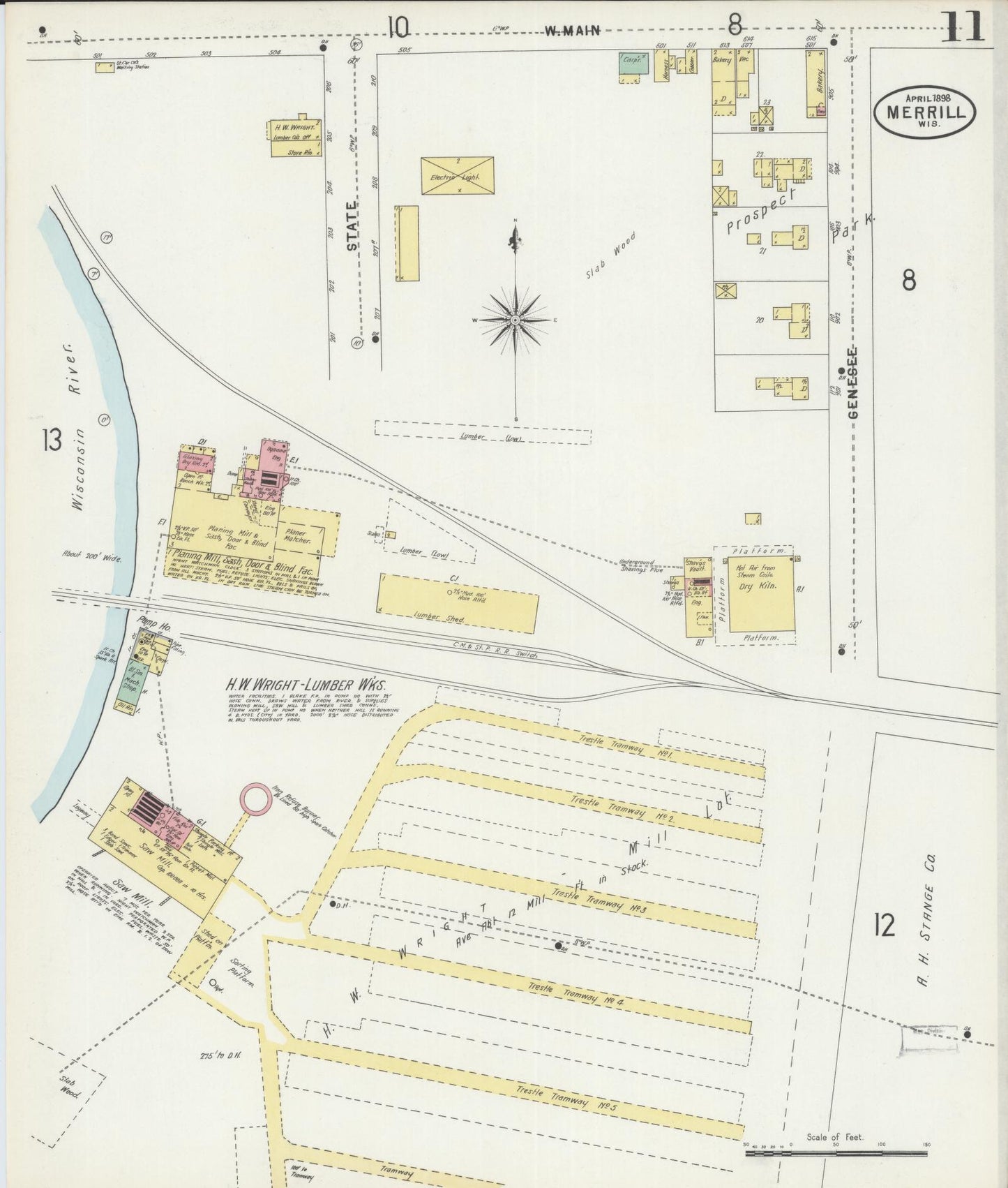 Sanborn Fire Insurance Map from Merrill, Lincoln County, Wisconsin (1898), Sheet #0011 - Historic Sanborn Fire Insurance Map Print, vintage old map wall art, antique decor, genealogy gift, Wisconsin Wisconsin map