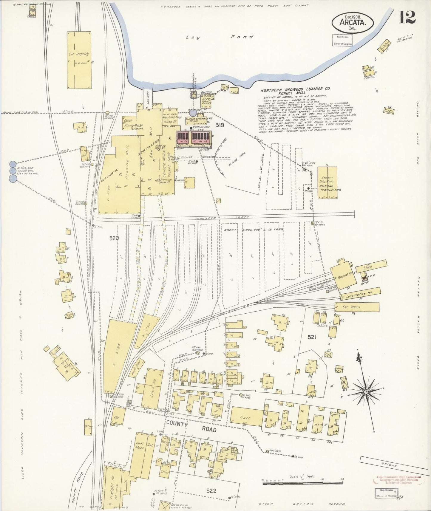 Sanborn Fire Insurance Map from Arcata, Humboldt County, California (1908), Sheet #0012 - Historic Sanborn Fire Insurance Map Print, vintage old map wall art, antique decor, genealogy gift, California California map