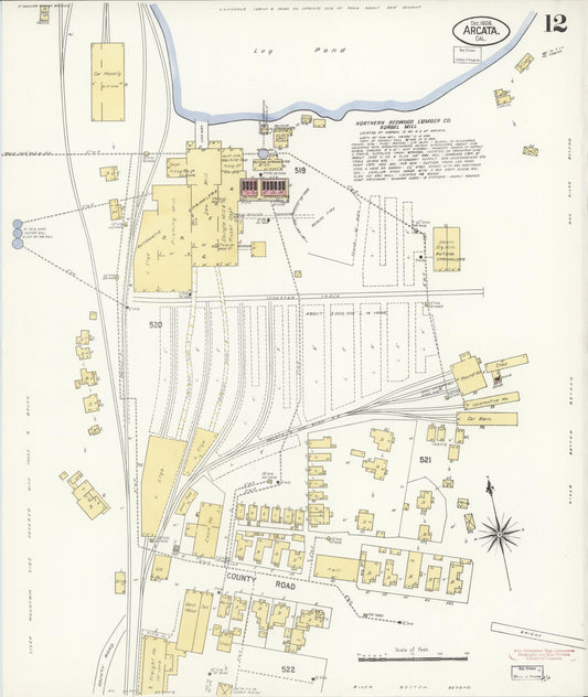 Sanborn Fire Insurance Map from Arcata, Humboldt County, California (1908), Sheet #0012 - Historic Sanborn Fire Insurance Map Print, vintage old map wall art, antique decor, genealogy gift, California California map