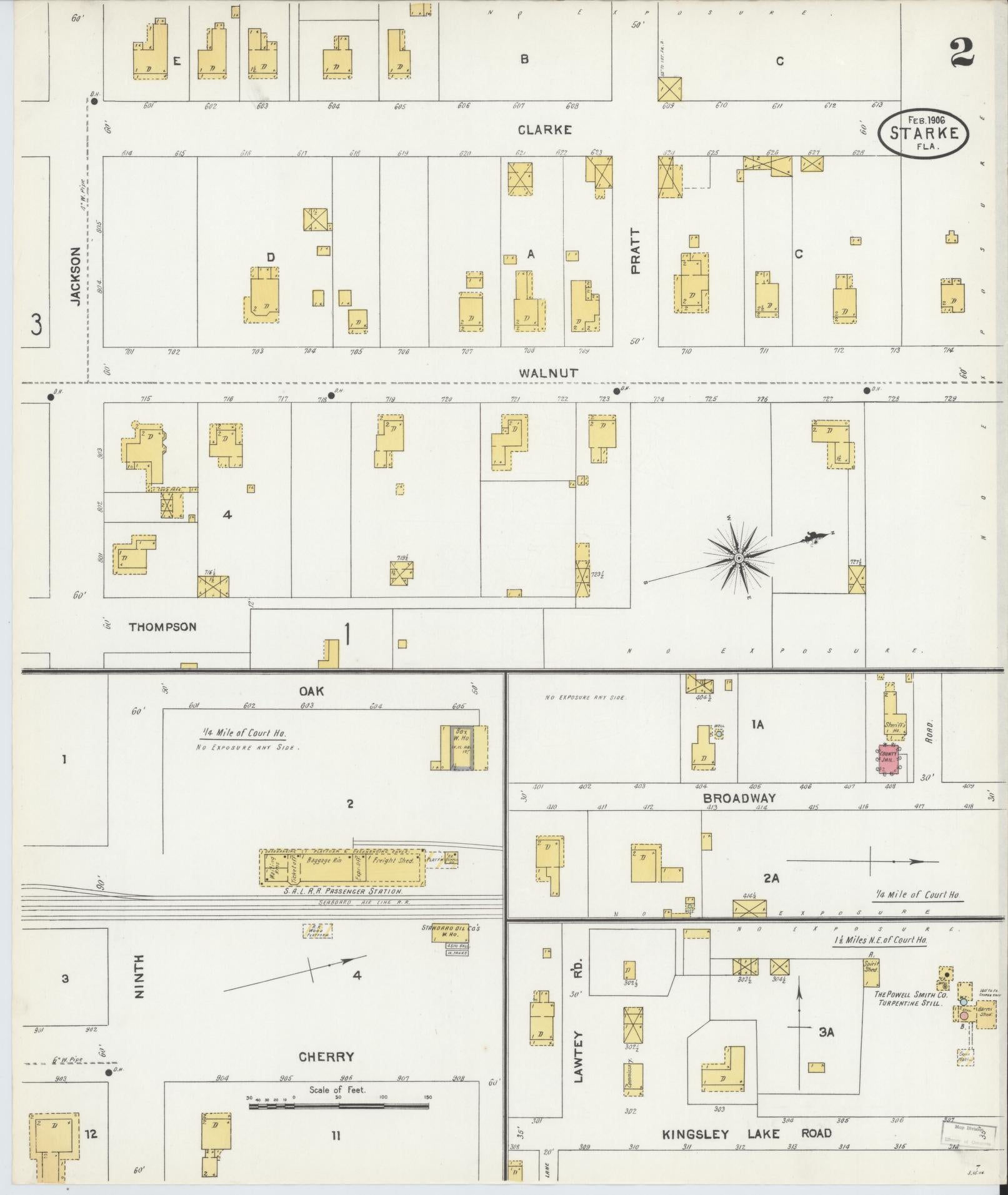 Sanborn Fire Insurance Map from Starke, Bradford County, Florida (1906), Sheet #0002 - Complete Map Set gallery image, historic Sanborn map, vintage wall art, Florida Florida