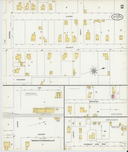 Sanborn Fire Insurance Map from Starke, Bradford County, Florida (1906), Sheet #0002 - Complete Map Set gallery image, historic Sanborn map, vintage wall art, Florida Florida