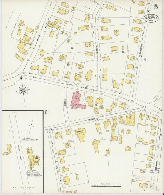 Sanborn Fire Insurance Map from Webster, Worcester County, Massachusetts (1898), Sheet #0005 - Historic Sanborn Fire Insurance Map Print, vintage old map wall art, antique decor, genealogy gift, Massachusetts Massachusetts map