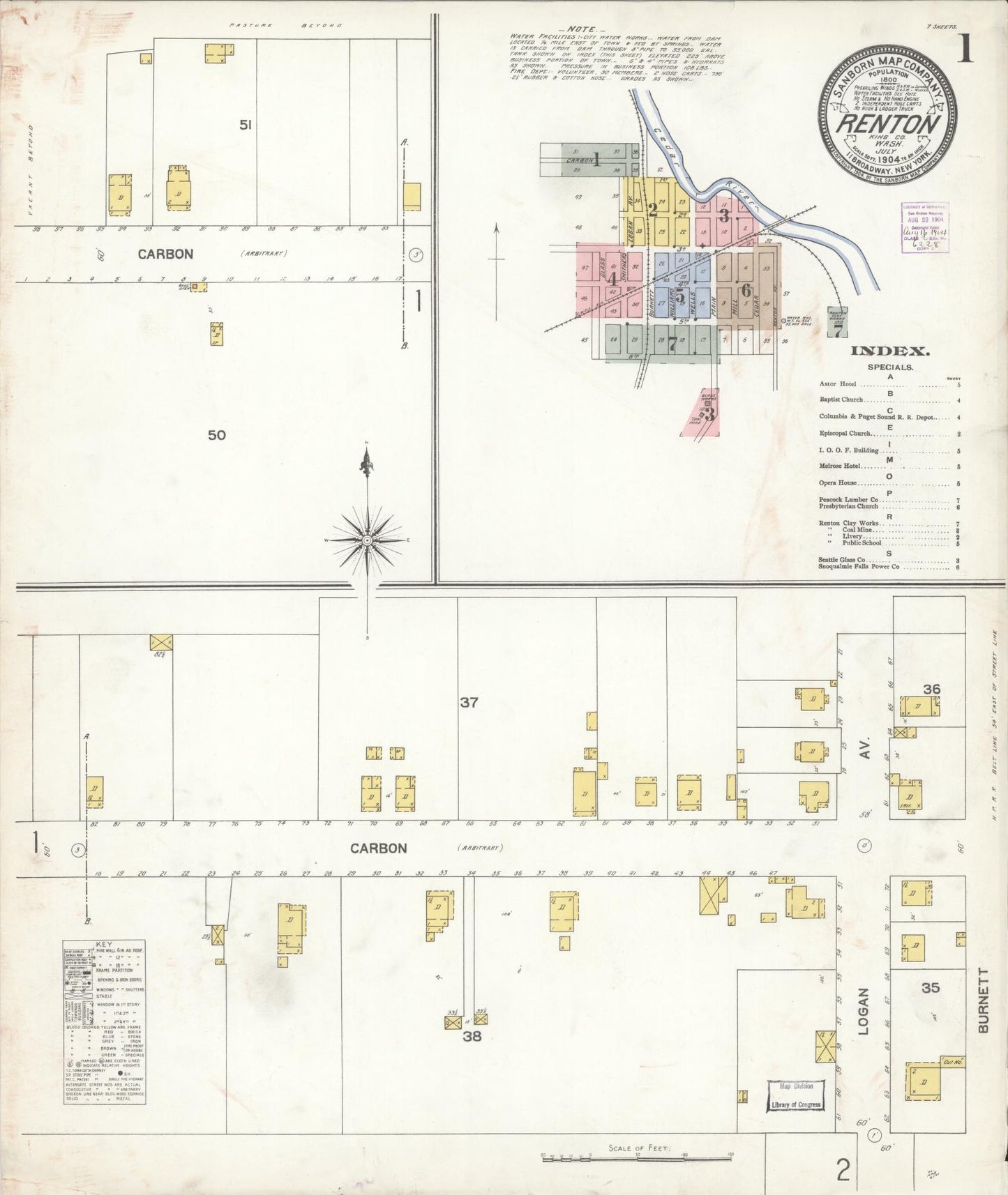 Sanborn Fire Insurance Map from Renton, King County, Washington (1904), Sheet #0001 - Historic Sanborn Fire Insurance Map Print, vintage old map wall art, antique decor, genealogy gift, Washington Washington map
