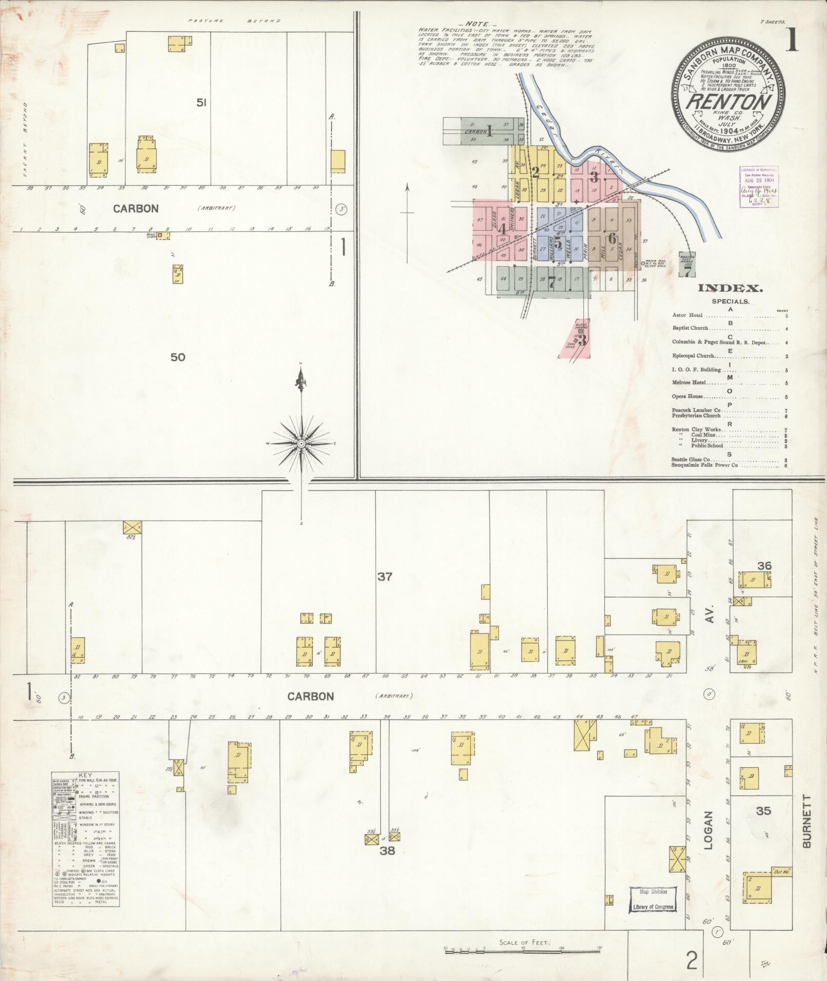 Sanborn Fire Insurance Map from Renton, King County, Washington (1904), Sheet #0001 - Historic Sanborn Fire Insurance Map Print, vintage old map wall art, antique decor, genealogy gift, Washington Washington map