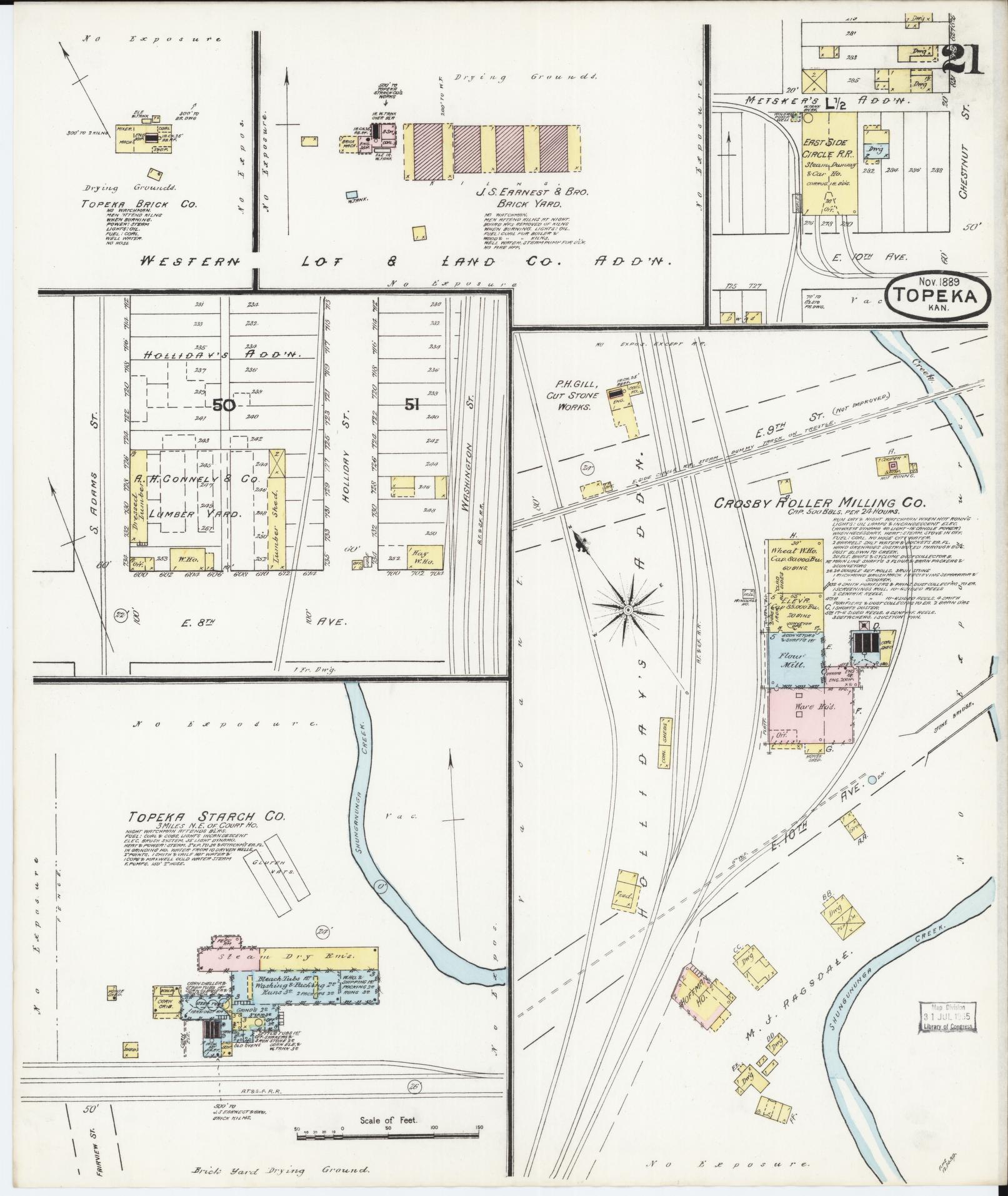 Sanborn Fire Insurance Map from Topeka, Shawnee County, Kansas (1889), Sheet #0022 - Complete Map Set gallery image, historic Sanborn map, vintage wall art, Kansas Kansas