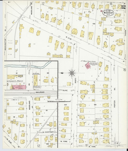 Sanborn Fire Insurance Map from Warren, Trumbull County, Ohio (1908), Sheet #0012 - Complete Map Set gallery image, historic Sanborn map, vintage wall art, Ohio Ohio
