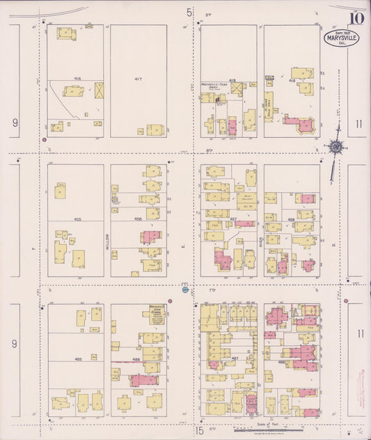 Sanborn Fire Insurance Map from Marysville, Yuba County, California (1921), Sheet #0010 - Historic Sanborn Fire Insurance Map Print, vintage old map wall art, antique decor, genealogy gift, California California map