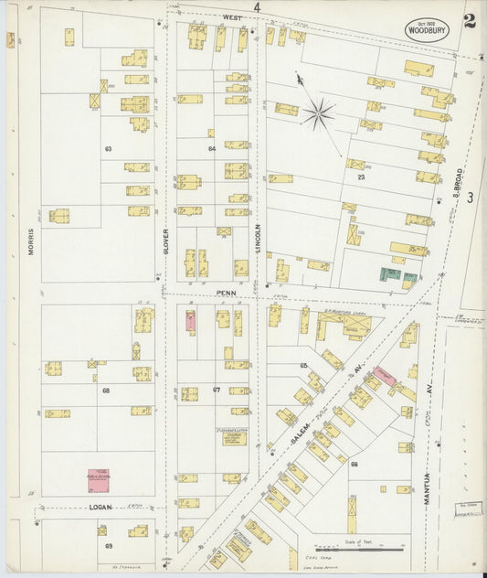 Sanborn Fire Insurance Map from Woodbury, Gloucester County, New Jersey (1902), Sheet #0002 - Historic Sanborn Fire Insurance Map Print, vintage old map wall art, antique decor, genealogy gift, New Jersey New Jersey map
