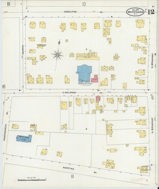 Sanborn Fire Insurance Map from White Plains, Westchester County, New York (1905), Sheet #0012 - Historic Sanborn Fire Insurance Map Print, vintage old map wall art, antique decor, genealogy gift, New York New York map