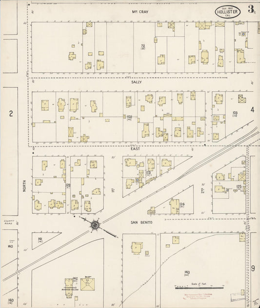 Sanborn Fire Insurance Map from Hollister, San Benito County, California (1910), Sheet #0003 - Historic Sanborn Fire Insurance Map Print, vintage old map wall art, antique decor, genealogy gift, California California map