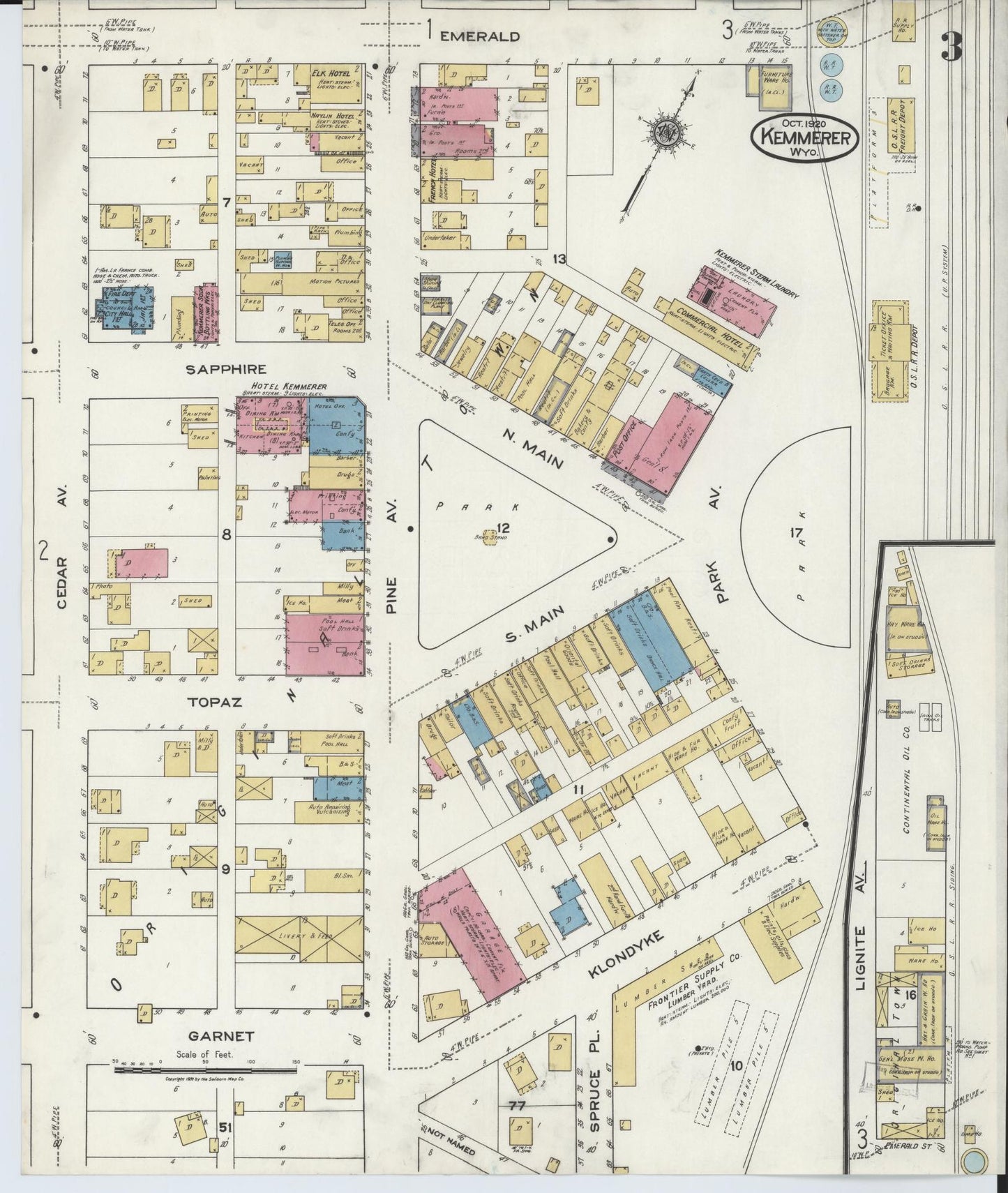 Sanborn Fire Insurance Map from Kemmerer, Lincoln County, Wyoming (1920), Sheet #0003 - Complete Map Set gallery image, historic Sanborn map, vintage wall art, Wyoming Wyoming