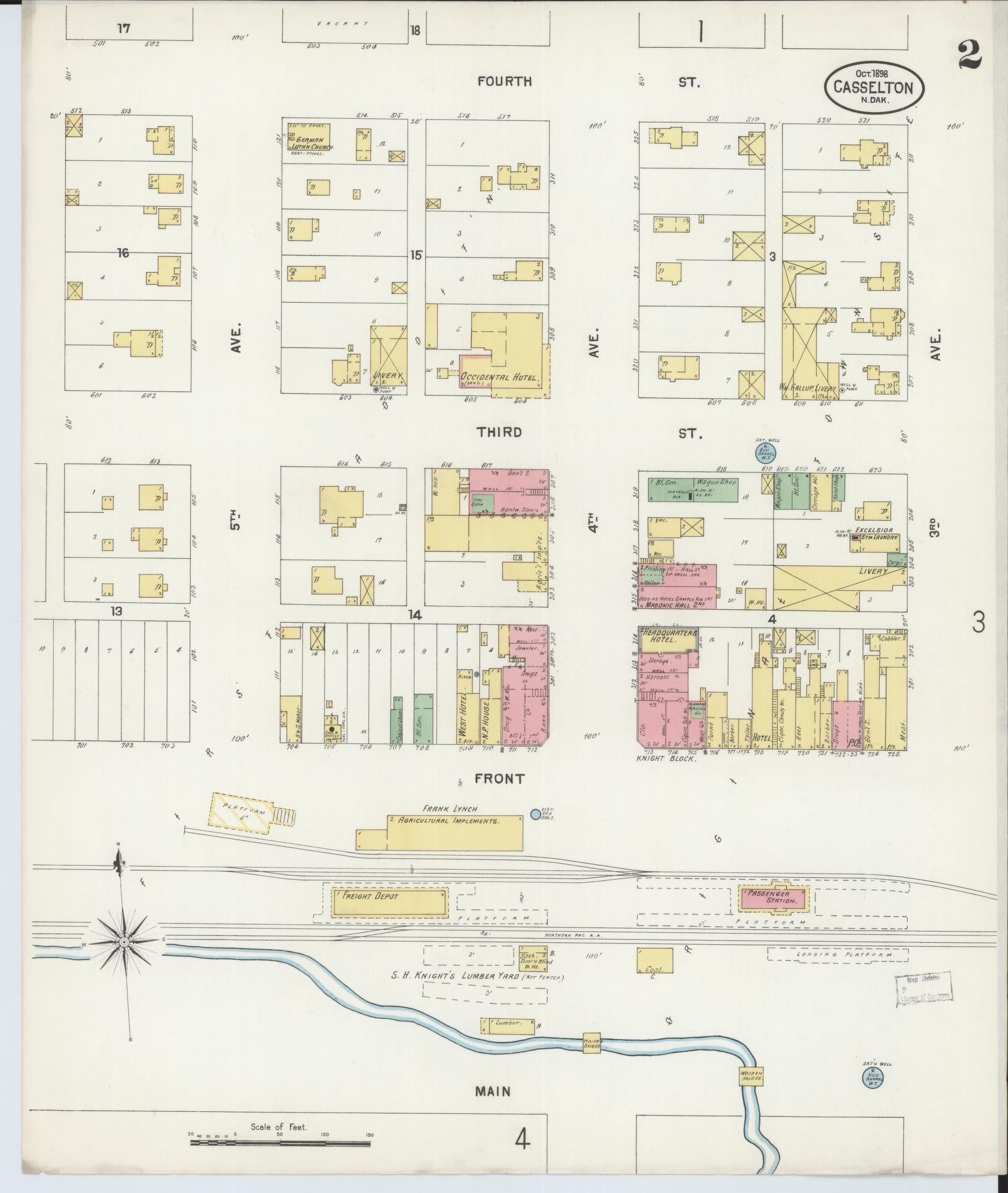 Sanborn Fire Insurance Map from Casselton, Cass County, North Dakota (1898), Sheet #0002 - Historic Sanborn Fire Insurance Map Print, vintage old map wall art, antique decor, genealogy gift, North Dakota North Dakota map