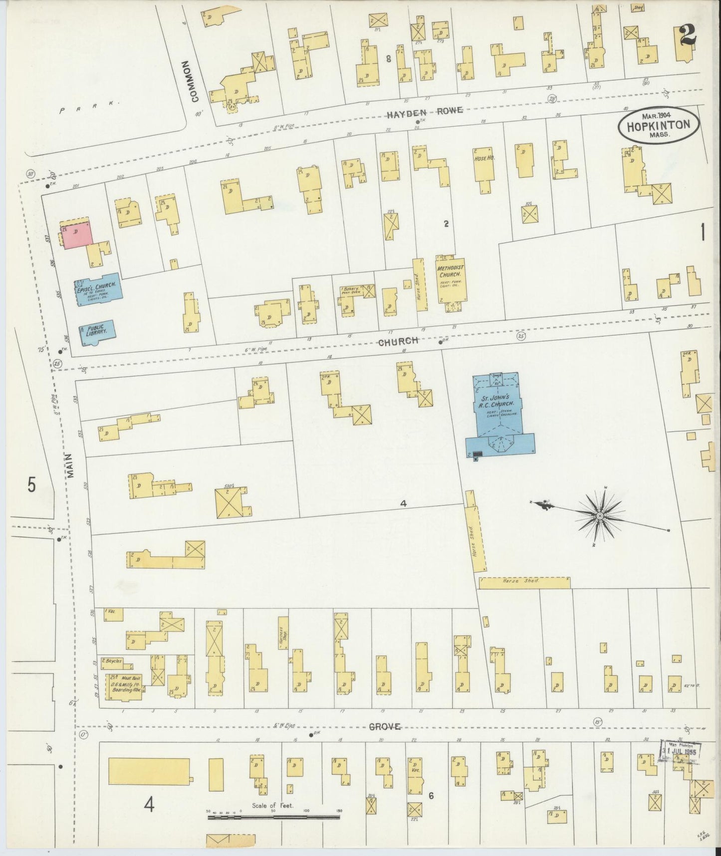 Sanborn Fire Insurance Map from Hopkinton, Middlesex County, Massachusetts (1904), Sheet #0002 - Complete Map Set gallery image, historic Sanborn map, vintage wall art, Massachusetts Massachusetts