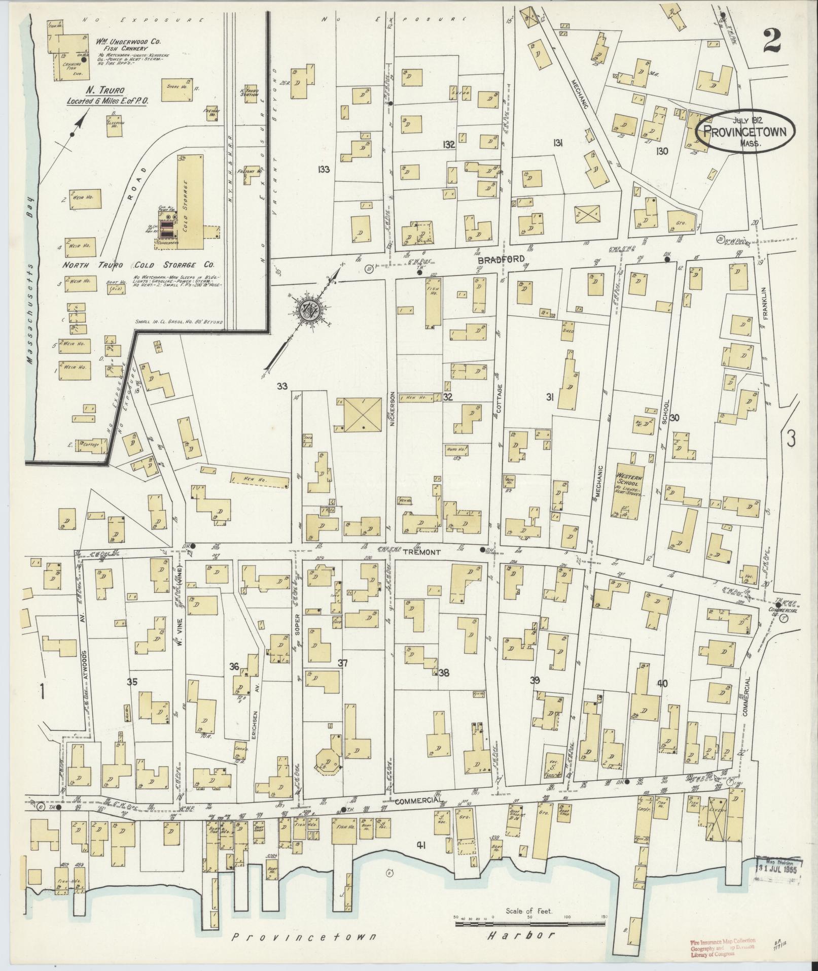 Sanborn Fire Insurance Map from Provincetown, Barnstable County, Massachusetts (1912), Sheet #0002 - Historic Sanborn Fire Insurance Map Print, vintage old map wall art, antique decor, genealogy gift, Massachusetts Massachusetts map