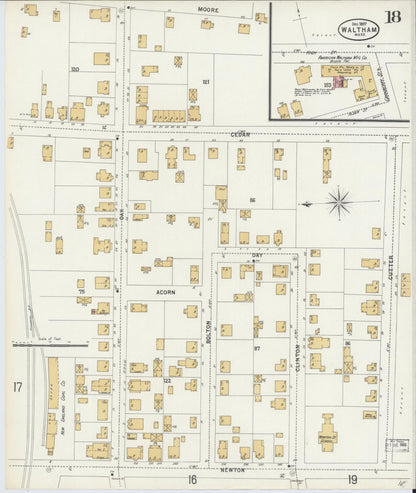 Sanborn Fire Insurance Map from Waltham, Middlesex County, Massachusetts (1897), Sheet #0018 - Historic Sanborn Fire Insurance Map Print, vintage old map wall art, antique decor, genealogy gift, Massachusetts Massachusetts map