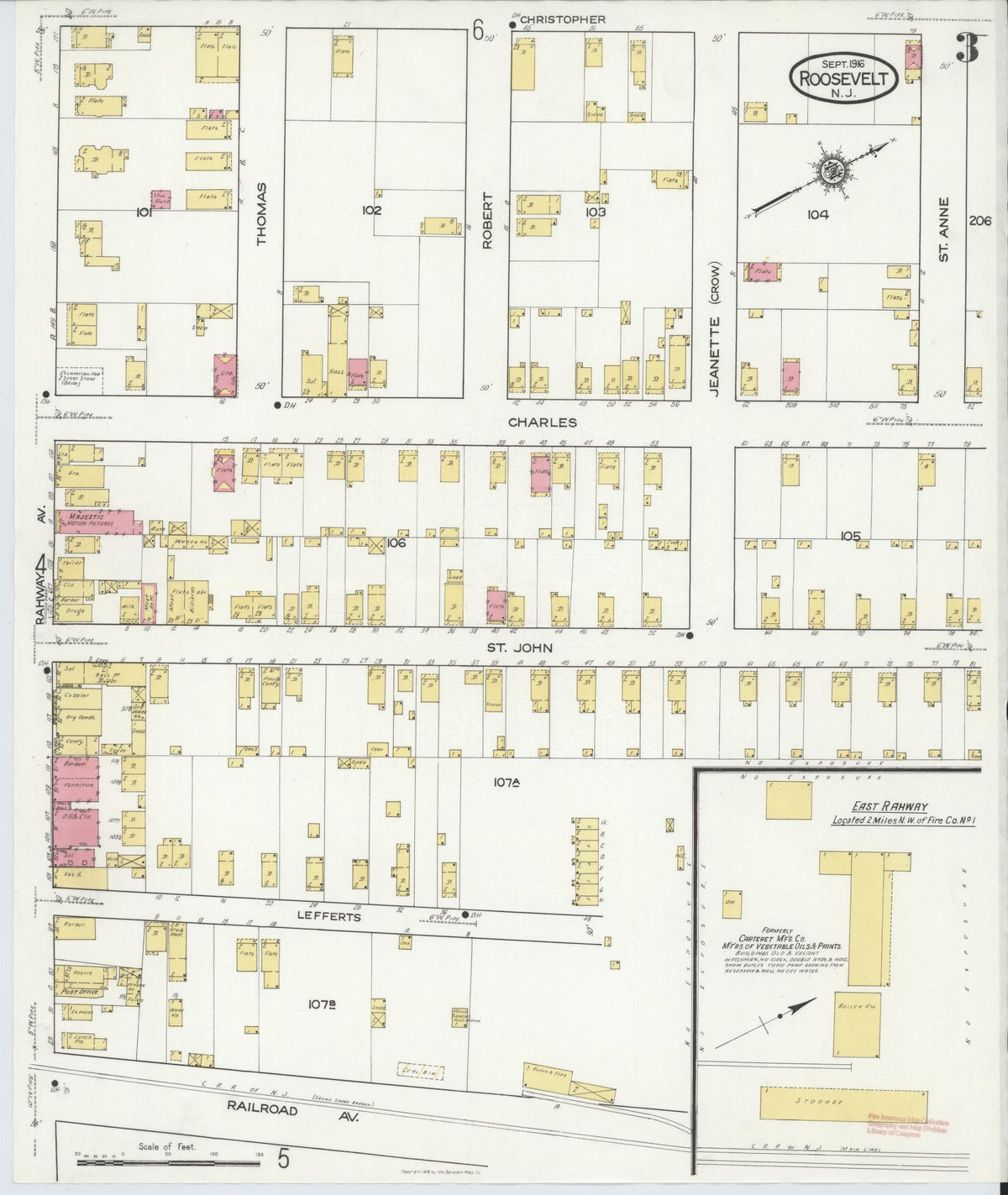 Sanborn Fire Insurance Map from Roosevelt, Middlesex County, New Jersey (1916), Sheet #0003 - Complete Map Set gallery image, historic Sanborn map, vintage wall art, New Jersey New Jersey