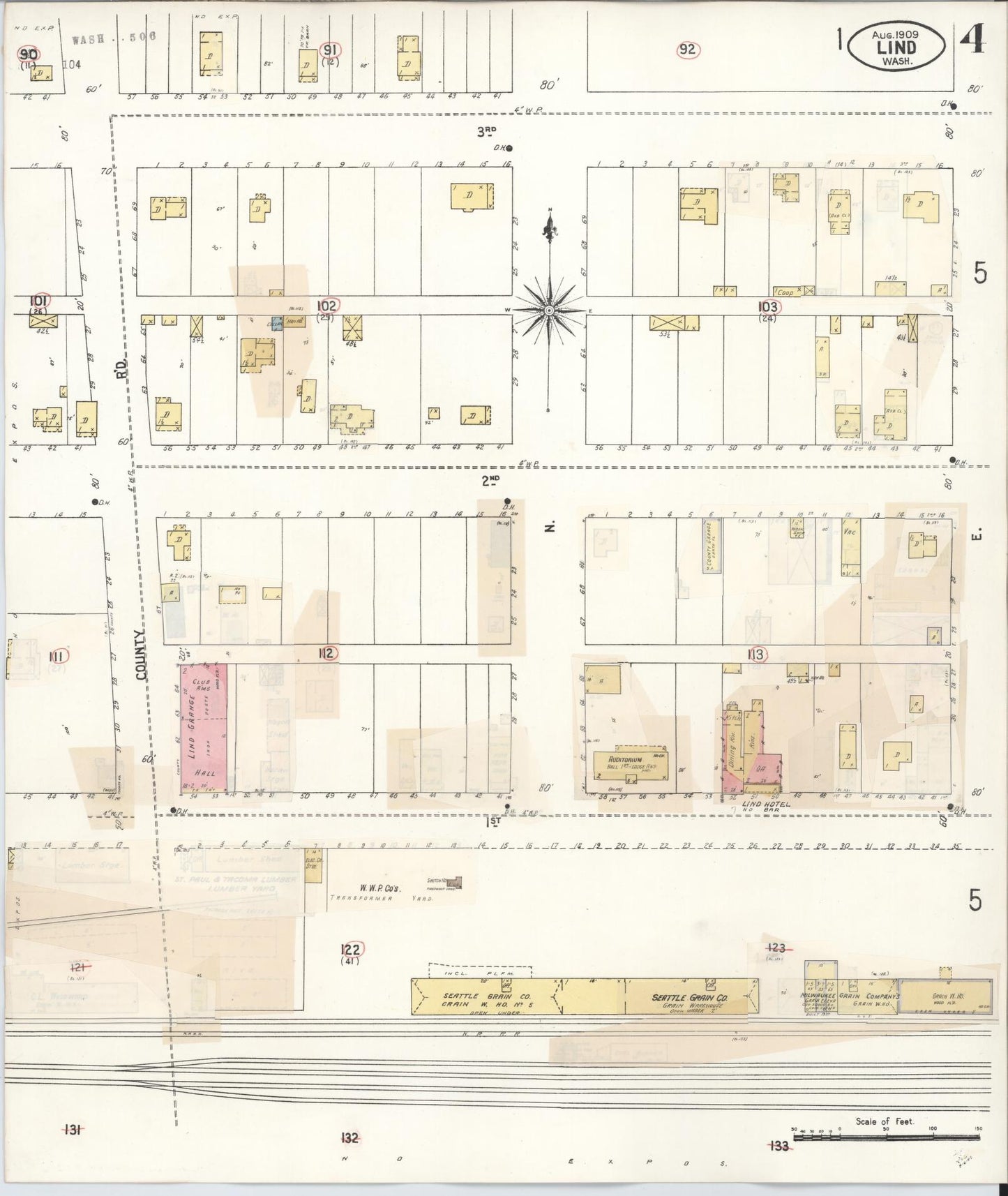 Sanborn Fire Insurance Map from Lind, Adams County, Washington (1943), Sheet #0004 - Complete Map Set gallery image, historic Sanborn map, vintage wall art, Washington Washington