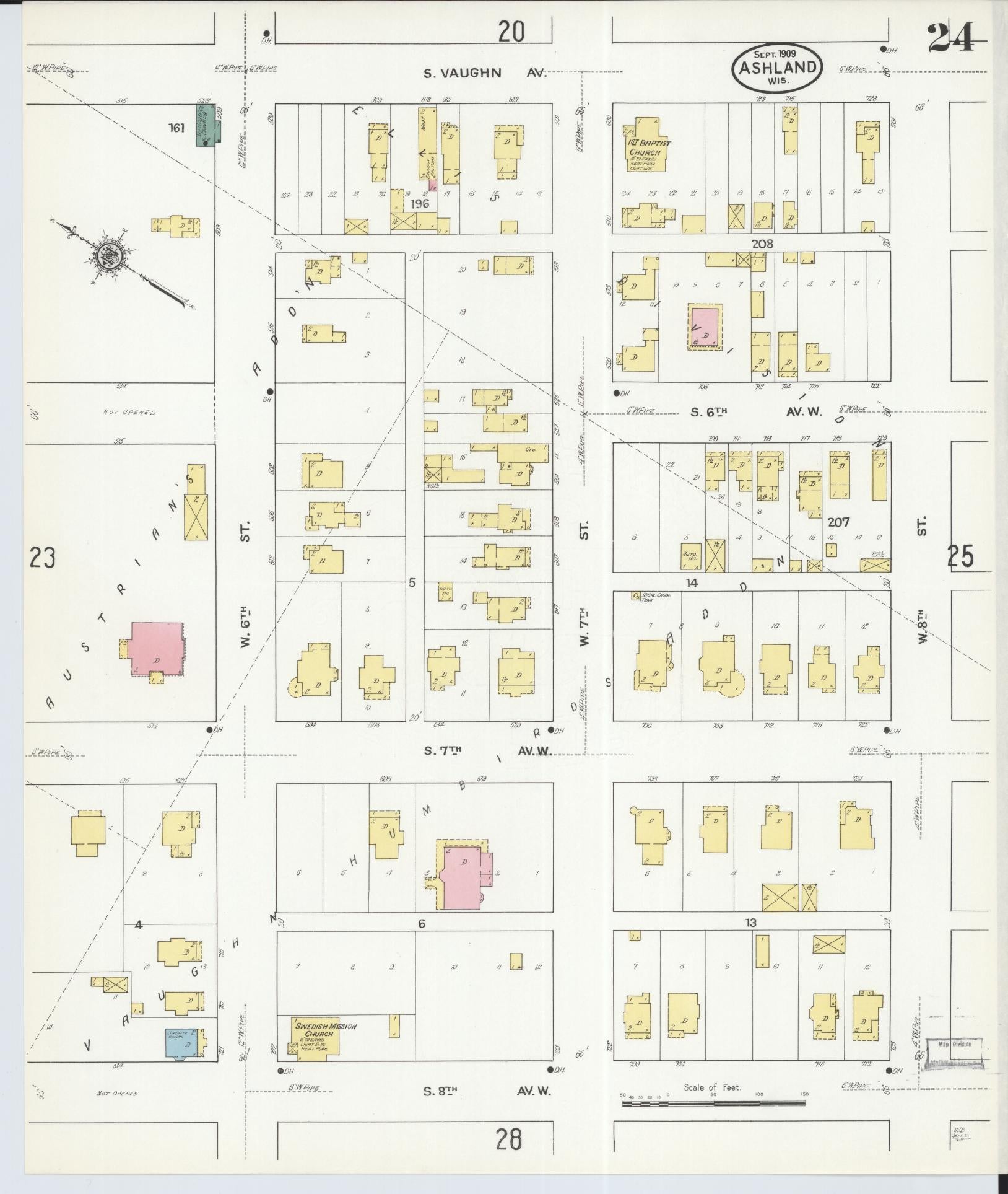 Sanborn Fire Insurance Map from Ashland, Ashland County, Wisconsin (1909), Sheet #0024 - Historic Sanborn Fire Insurance Map Print, vintage old map wall art, antique decor, genealogy gift, Wisconsin Wisconsin map