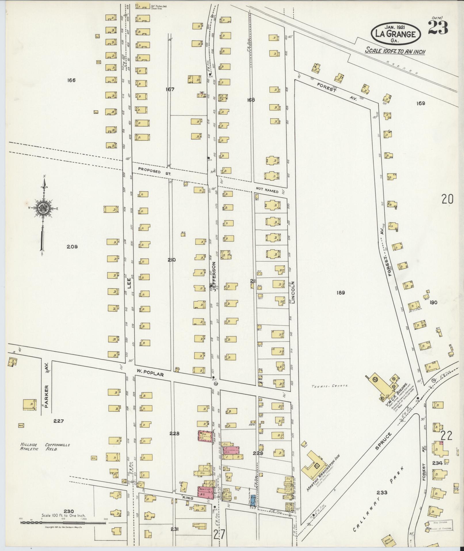 Sanborn Fire Insurance Map from La Grange, Troup County, Georgia (1921), Sheet #0023 - Historic Sanborn Fire Insurance Map Print, vintage old map wall art, antique decor, genealogy gift, Georgia Georgia map