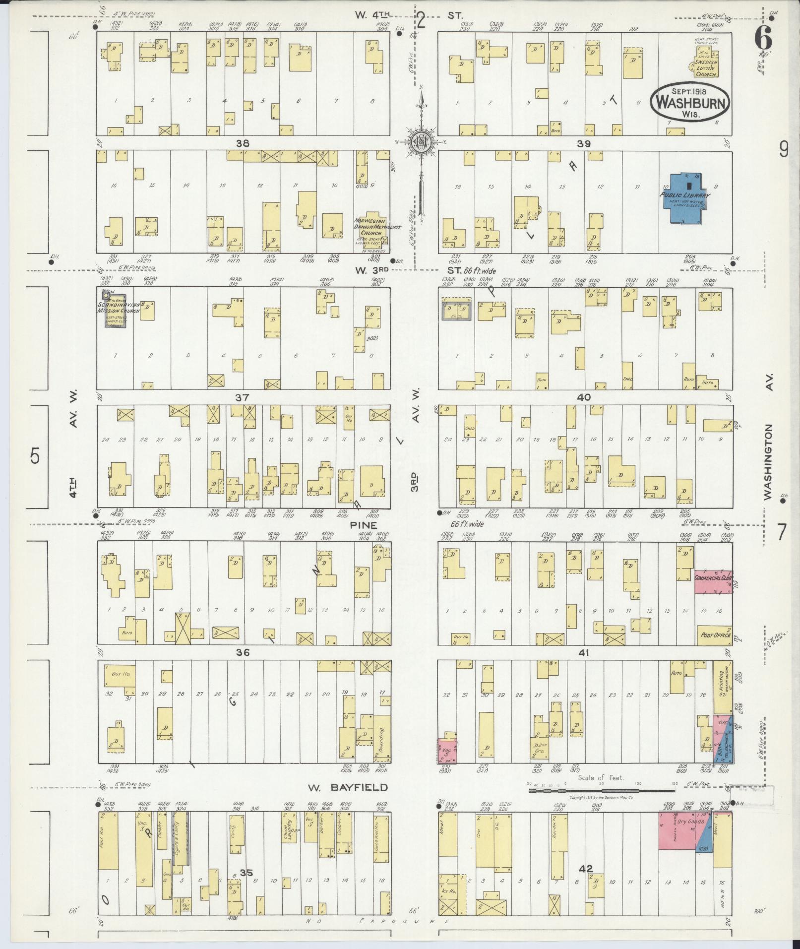 Sanborn Fire Insurance Map from Washburn, Bayfield County, Wisconsin (1918), Sheet #0006 - Complete Map Set gallery image, historic Sanborn map, vintage wall art, Wisconsin Wisconsin