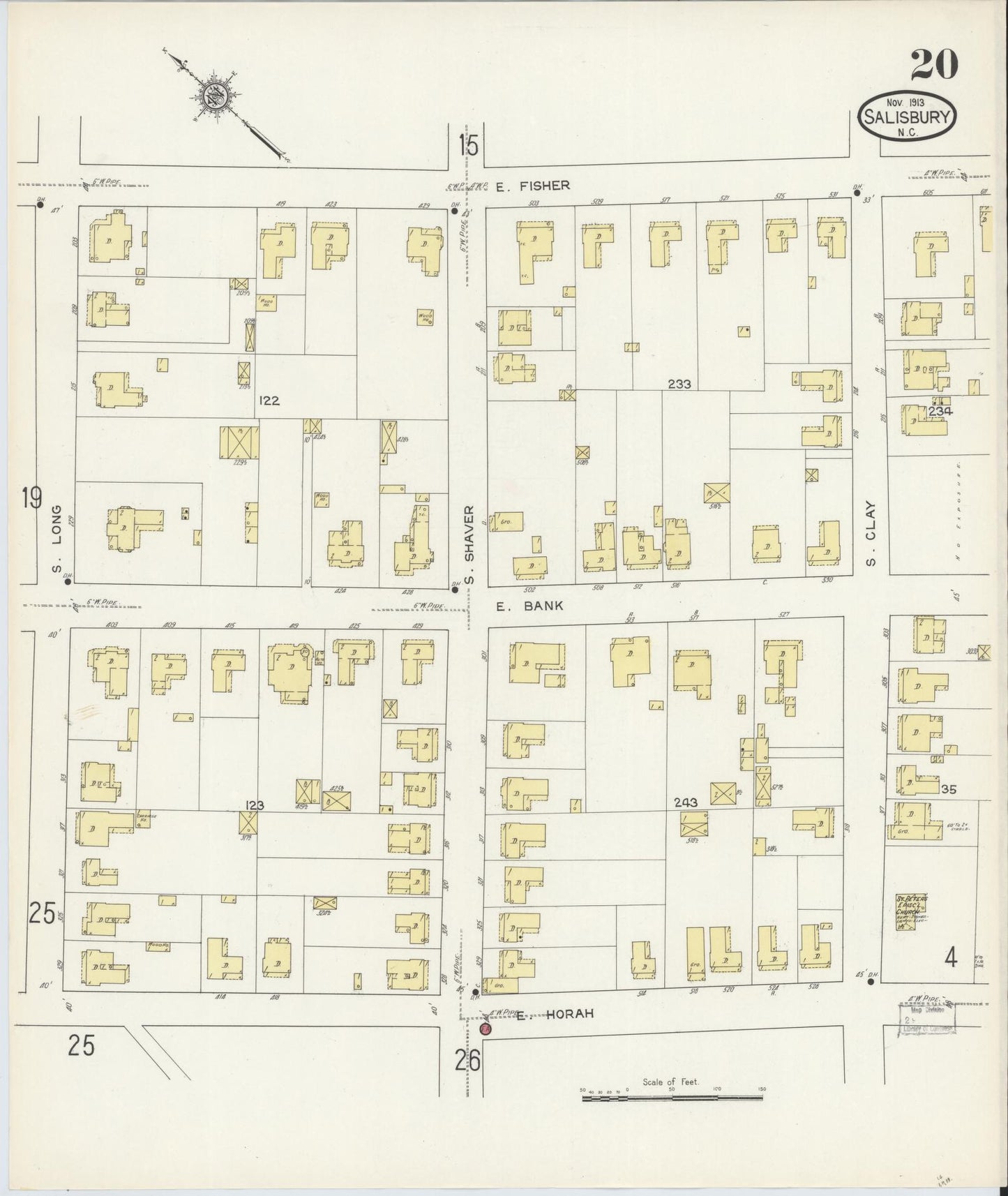 Sanborn Fire Insurance Map from Salisbury, Rowan County, North Carolina (1913), Sheet #0020 - Complete Map Set gallery image, historic Sanborn map, vintage wall art, North Carolina North Carolina
