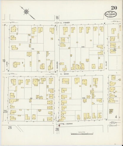 Sanborn Fire Insurance Map from Salisbury, Rowan County, North Carolina (1913), Sheet #0020 - Complete Map Set gallery image, historic Sanborn map, vintage wall art, North Carolina North Carolina