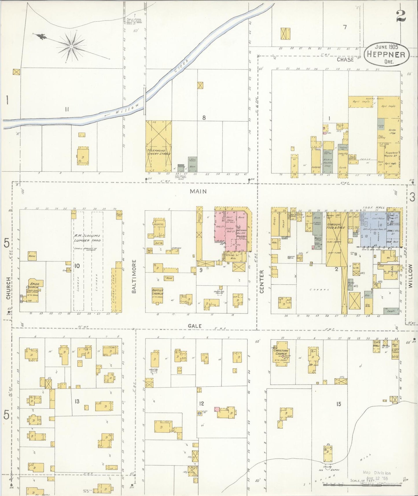 Sanborn Fire Insurance Map from Heppner, Morrow County, Oregon (1905), Sheet #0002 - Historic Sanborn Fire Insurance Map Print, vintage old map wall art, antique decor, genealogy gift, Oregon Oregon map