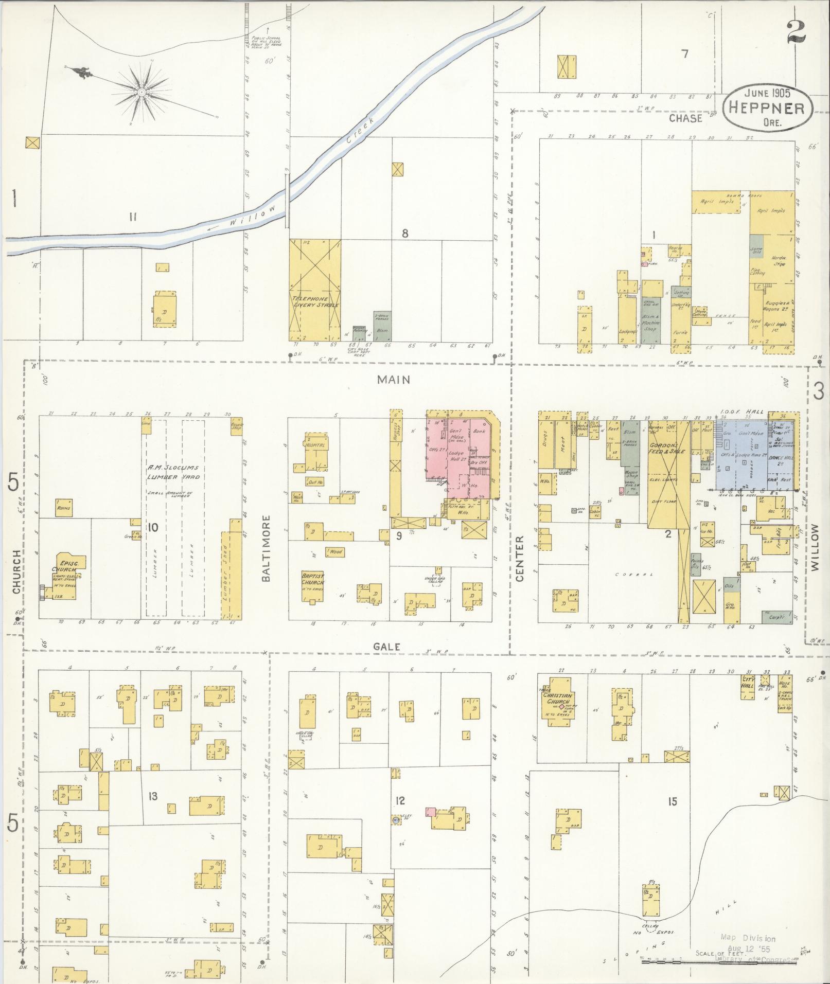Sanborn Fire Insurance Map from Heppner, Morrow County, Oregon (1905), Sheet #0002 - Historic Sanborn Fire Insurance Map Print, vintage old map wall art, antique decor, genealogy gift, Oregon Oregon map