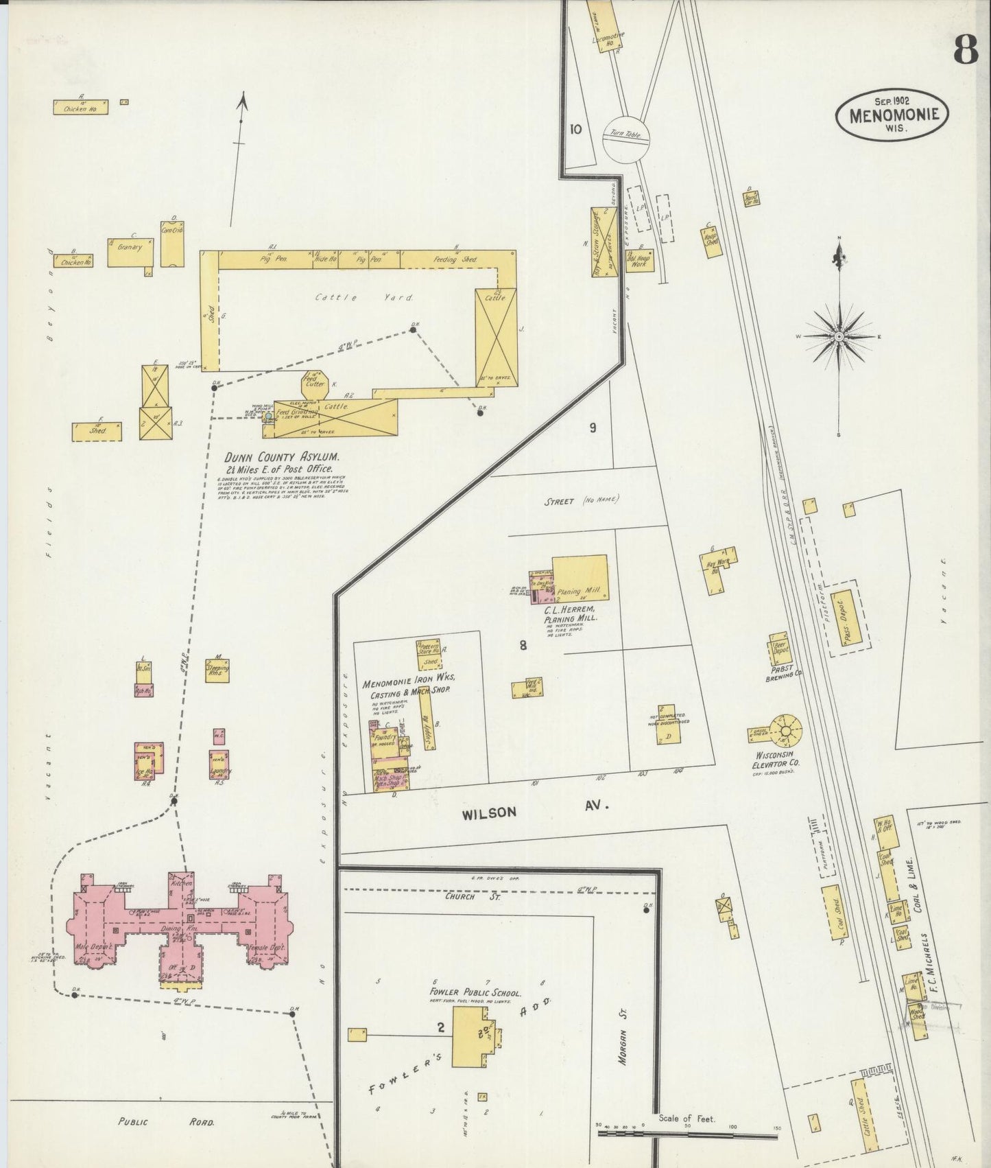 Sanborn Fire Insurance Map from Menomonie, Dunn County, Wisconsin (1902), Sheet #0008 - Complete Map Set gallery image, historic Sanborn map, vintage wall art, Wisconsin Wisconsin