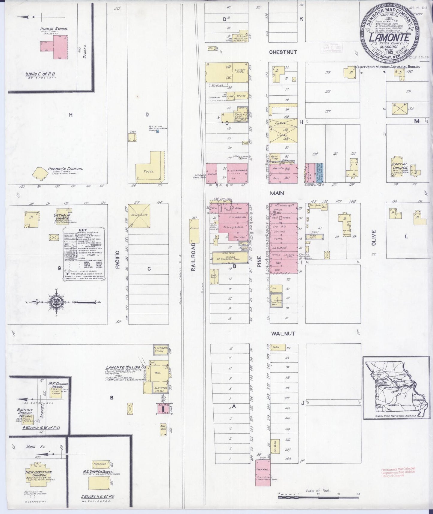 Sanborn Fire Insurance Map from Lamonte, Pettis County, Missouri (1913), Sheet #0001 - Historic Sanborn Fire Insurance Map Print, vintage old map wall art, antique decor, genealogy gift, Missouri Missouri map