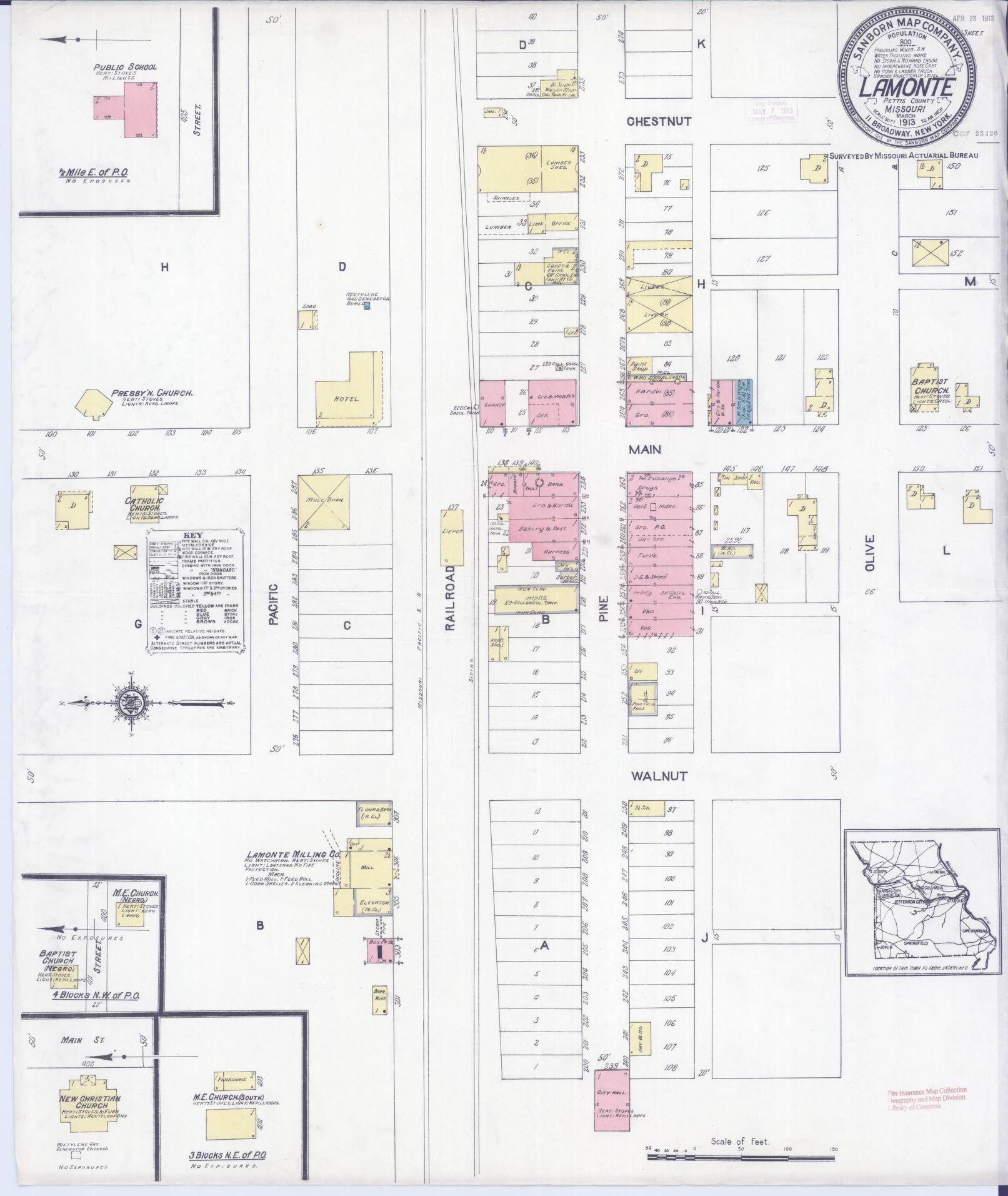 Sanborn Fire Insurance Map from Lamonte, Pettis County, Missouri (1913), Sheet #0001 - Historic Sanborn Fire Insurance Map Print, vintage old map wall art, antique decor, genealogy gift, Missouri Missouri map