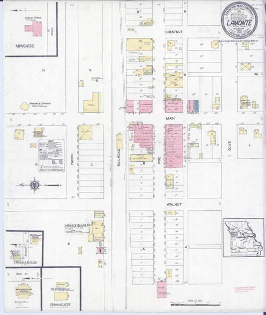 Sanborn Fire Insurance Map from Lamonte, Pettis County, Missouri (1913), Sheet #0001 - Historic Sanborn Fire Insurance Map Print, vintage old map wall art, antique decor, genealogy gift, Missouri Missouri map