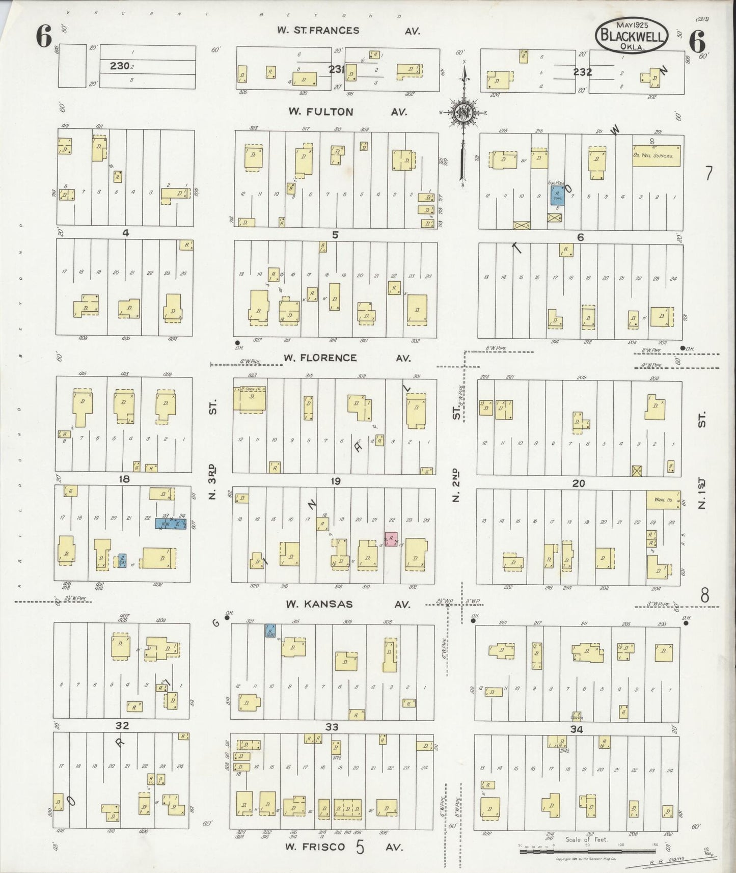 Sanborn Fire Insurance Map from Blackwell, Kay County, Oklahoma (1925), Sheet #0006 - Complete Map Set gallery image, historic Sanborn map, vintage wall art, Oklahoma Oklahoma